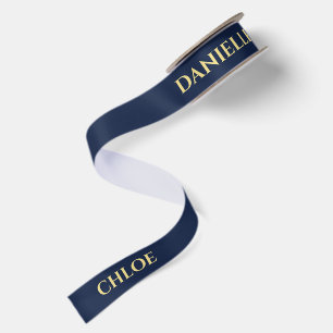 Personalisiertes marineblaues Band mit goldenem Na Satinband