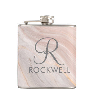 Personalisiertes Marmor-Skript-Monogramm und Namen Flachmann