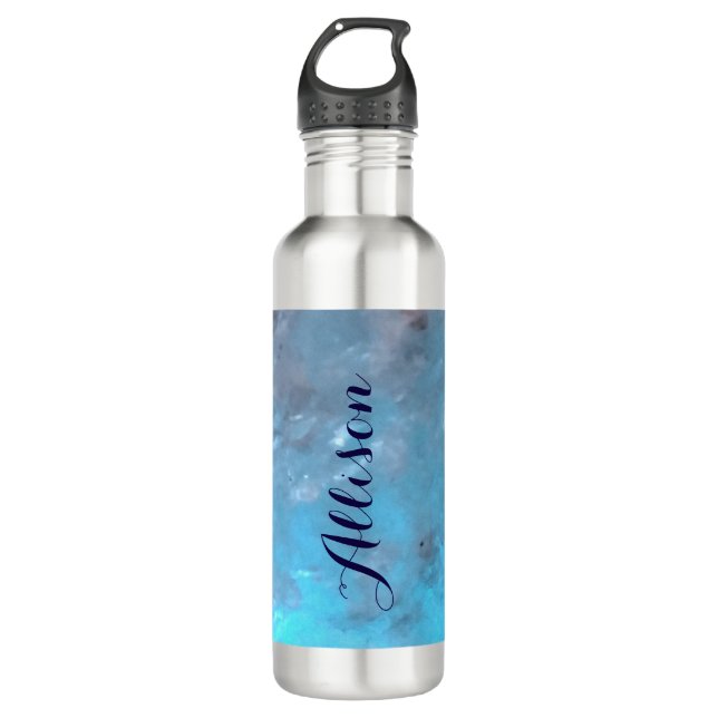 Personalisiertes Marmortürkis-Blau Trendy Edelstahlflasche (Vorderseite)
