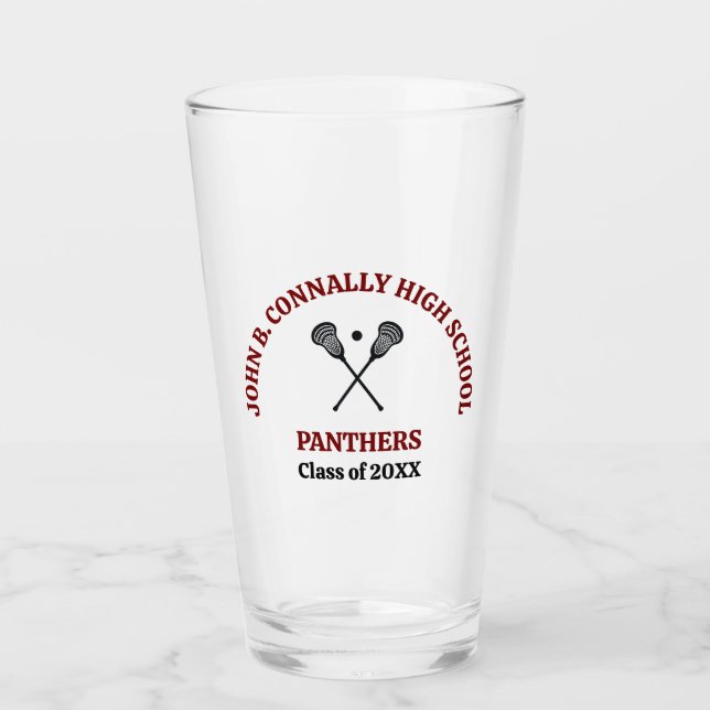 Personalisiertes Maroon High School Lacrosse-Team Glas (Vorderseite)