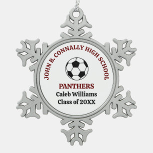 Personalisiertes Maroon-Hochschul-Fußballteam Schneeflocken Zinn-Ornament