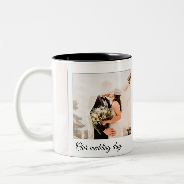 Personalisiertes maßgeschneidertes Hochzeitsszenar Zweifarbige Tasse (Links)
