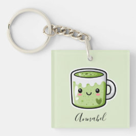 Personalisiertes Matcha-Getränk und -Kuchen Schlüsselanhänger