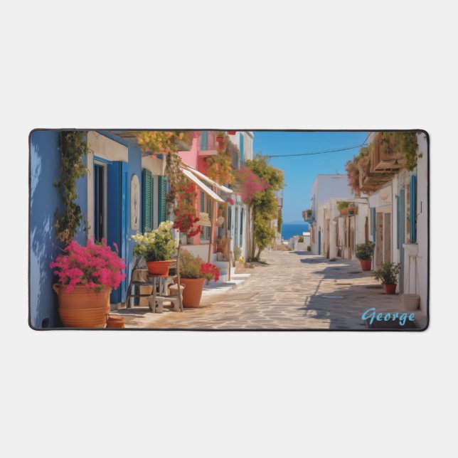 Personalisiertes Mediterranean Island Street Desk  Schreibtischunterlage (Vorderseite)