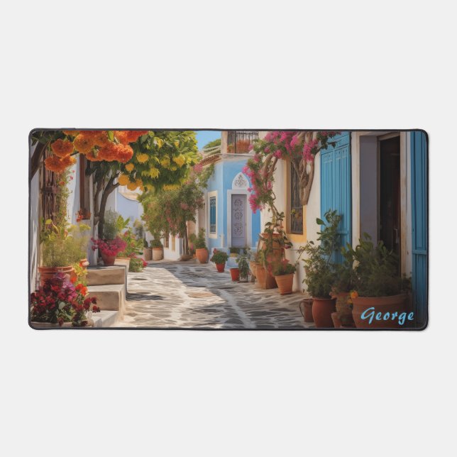 Personalisiertes Mediterranean Island Street Desk  Schreibtischunterlage (Vorderseite)