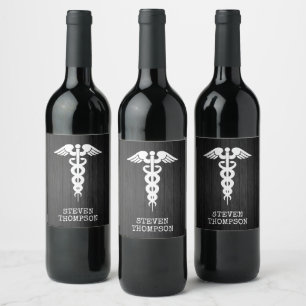 Personalisiertes medizinisches Symbol Caduceus Doc Weinetikett