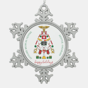 Personalisiertes Medizinzentrum für Unternehmen Schneeflocken Zinn-Ornament
