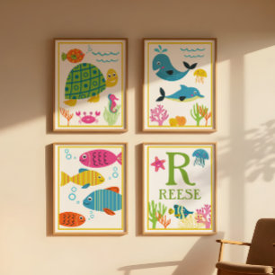 Personalisiertes Meer Kreaturen Kinder Kunst druck Poster