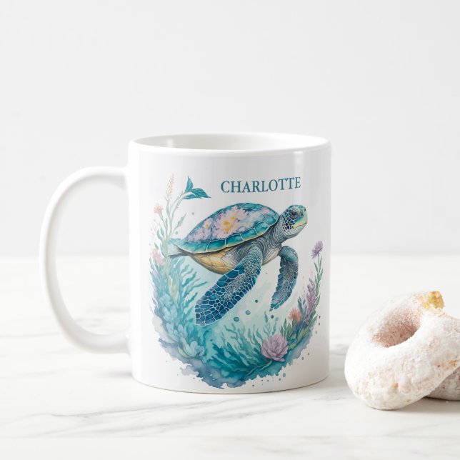 Personalisiertes Meeresschildkrötentier Kaffeetasse (Mit Donut)