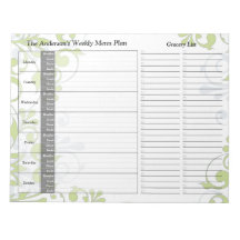 Personalisiertes Menü "Green Floral Weekly" Notepa