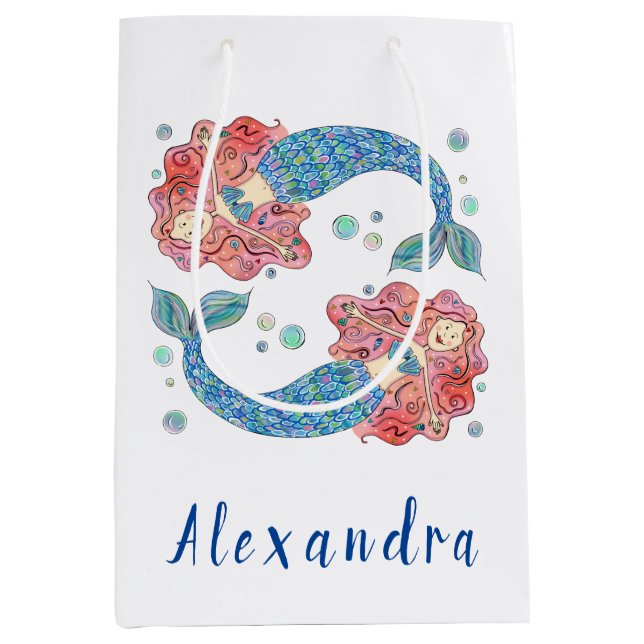 Personalisiertes Mermaid Medium Geschenktasche Mittlere Geschenktüte (Vorderseite)