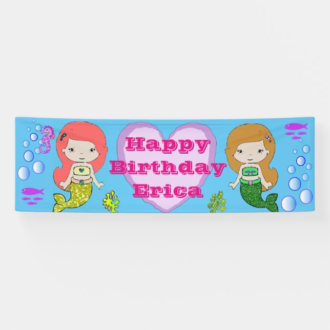 Personalisiertes Mermaid Themed Happy Birthday Ban Banner (Horizontal)