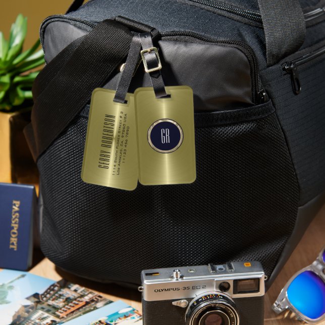 Personalisiertes Metall-Gold-Edelstahl-Look Gepäckanhänger (Vorderseite & Rückseite)