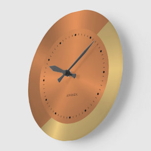 Personalisiertes Metallgold und Kupfer geteilt Große Wanduhr