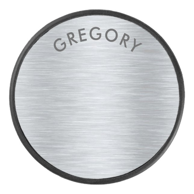 Personalisiertes Metallic-Grautextur-Monogramm Eishockey Puck (Vorderseite)