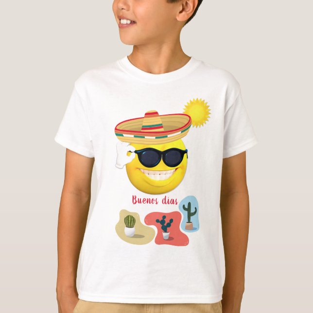 Personalisiertes mexikanisches Emoji in Sombrero m T-Shirt (Vorderseite)