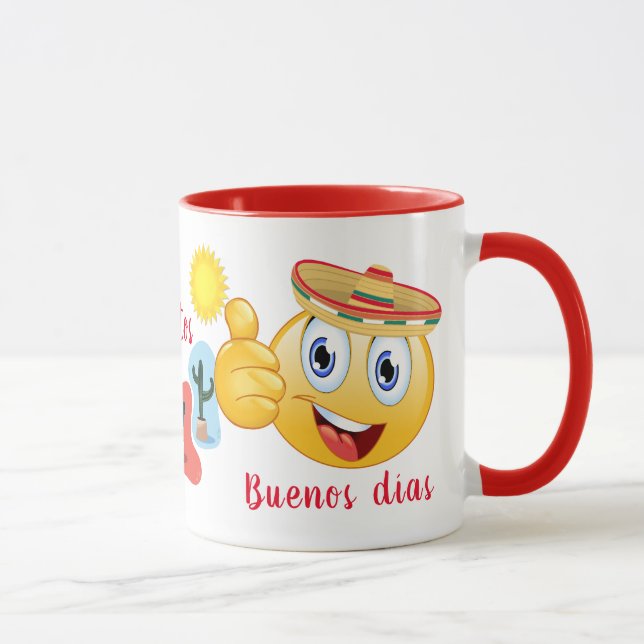 Personalisiertes mexikanisches Emoji in Sombrero m Tasse (Rechts)