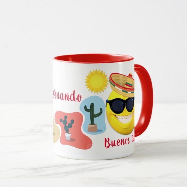 Personalisiertes mexikanisches Emoji in Sombrero m Tasse (VorderseiteRechts)