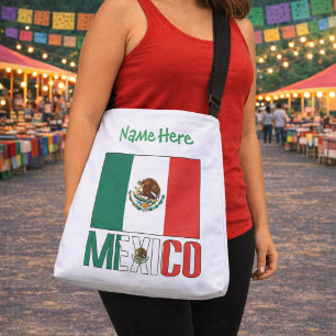 Personalisiertes Mexiko-Flagge-Name-Design Tragetaschen Mit Langen Trägern