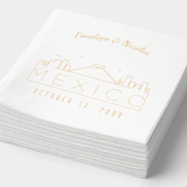 Personalisiertes Mexiko Hochzeit Napkins Gold Foil Servietten Mit Folie (Ausschnitt)