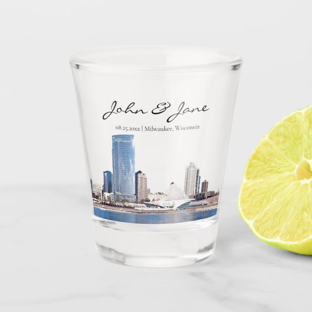 Personalisiertes Milwaukee Skyline Shot Glass Schnapsglas (Vorderseite)