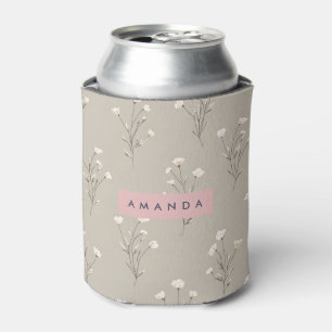 Personalisiertes minimales beiges Blumendesign Dosenkühler
