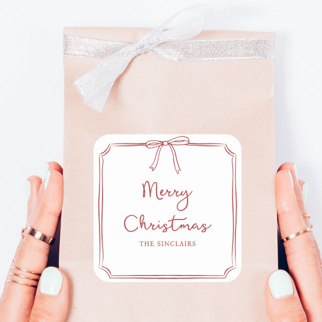 Personalisiertes Minimalistisches Bow Design Weihn Quadratischer Aufkleber (Von Creator hochgeladen)