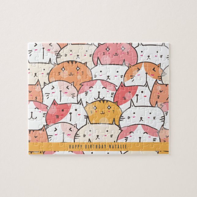 Personalisiertes Minimalistisches Cat Orange Puzzl Puzzle (Horizontal)