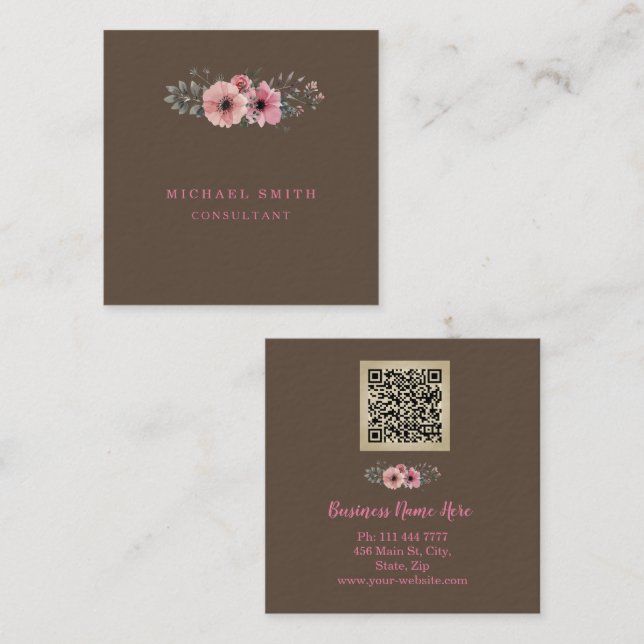 Personalisiertes Minimalistisches QR-Logo Quadratische Visitenkarte (Vorne/Hinten)