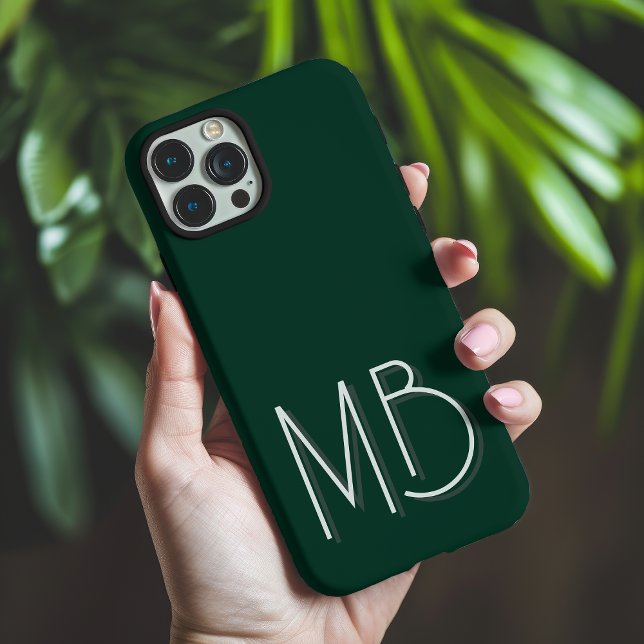Personalisiertes minimalistisches Waldgrün-Monogra Case-Mate iPhone Hülle (Von Creator hochgeladen)