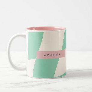 Personalisiertes Mintgrünes Wellen-Karo-Muster Zweifarbige Tasse