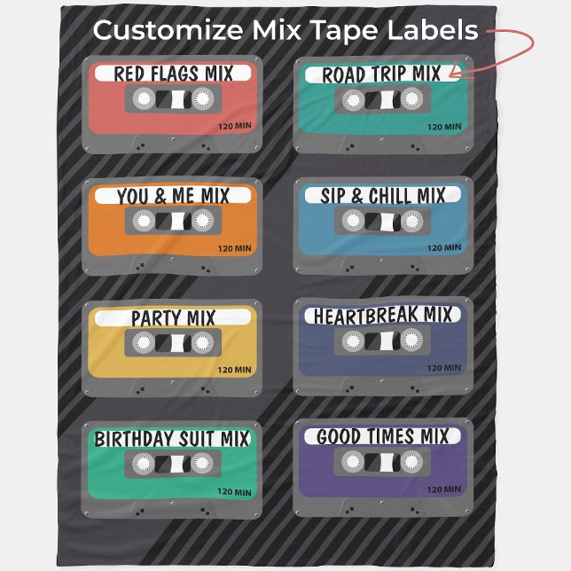 Personalisiertes Mischband Fleecedecke (Personalize all 8 Cassette Tape Labels for Your Own Personal Mix Tapes.)