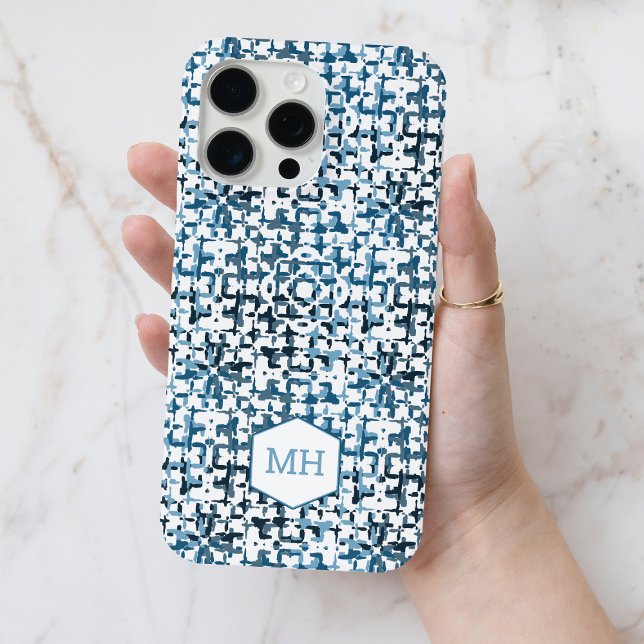 Personalisiertes Mit Monogramm blaues Abstraktes M Case-Mate iPhone Hülle (Personalized Monogrammed Blue Abstract Pattern Case-Mate iPhone Case)
