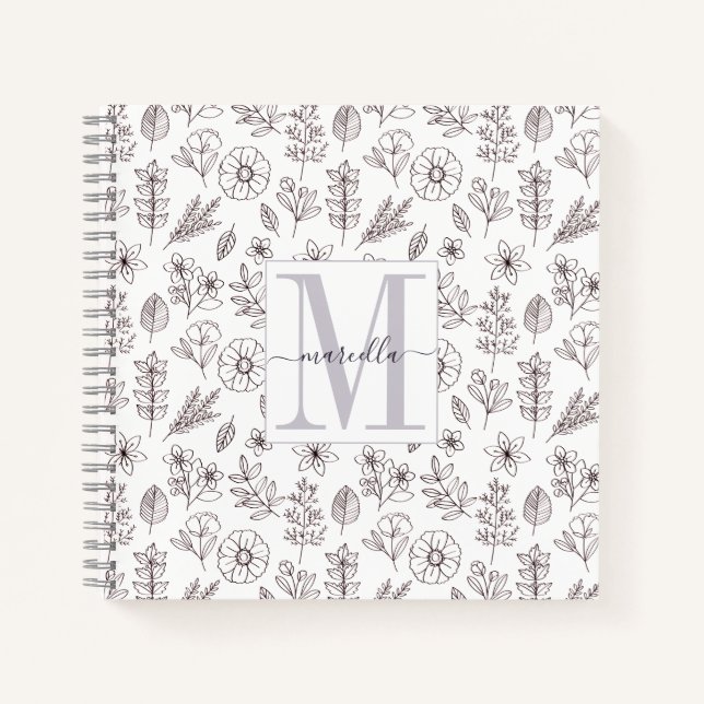 Personalisiertes Mit Monogramm Blumenmuster Notizbuch (Vorderseite)