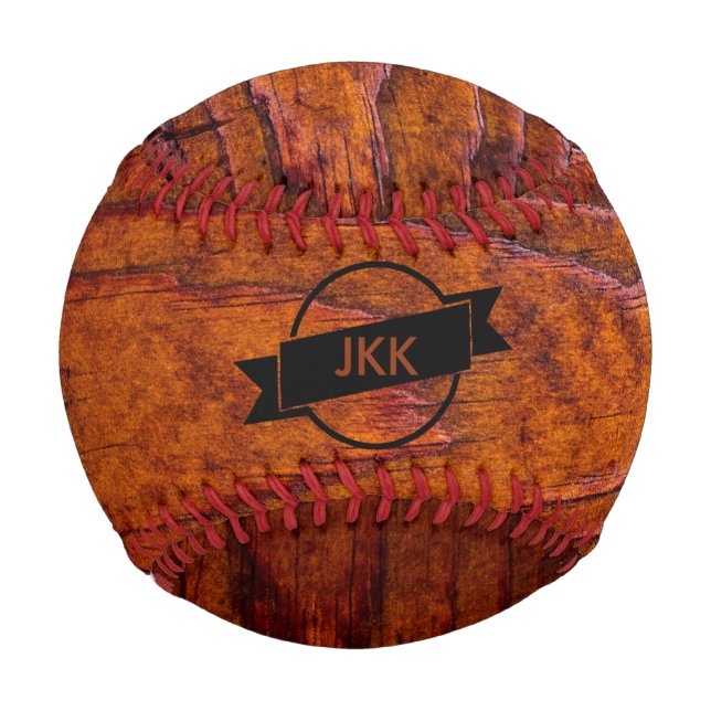 Personalisiertes Mit Monogramm Holzkörnchen-Foto Baseball (Rückseite)