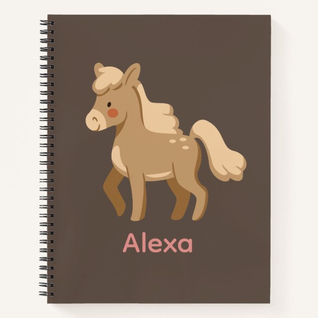 Personalisiertes Mit Monogramm Pony Horse Girl Notizbuch (Vorderseite)