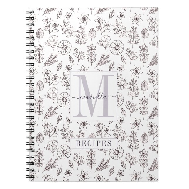 Personalisiertes Mit Monogramm Rezept Blumenmuster Notizblock (Vorderseite)