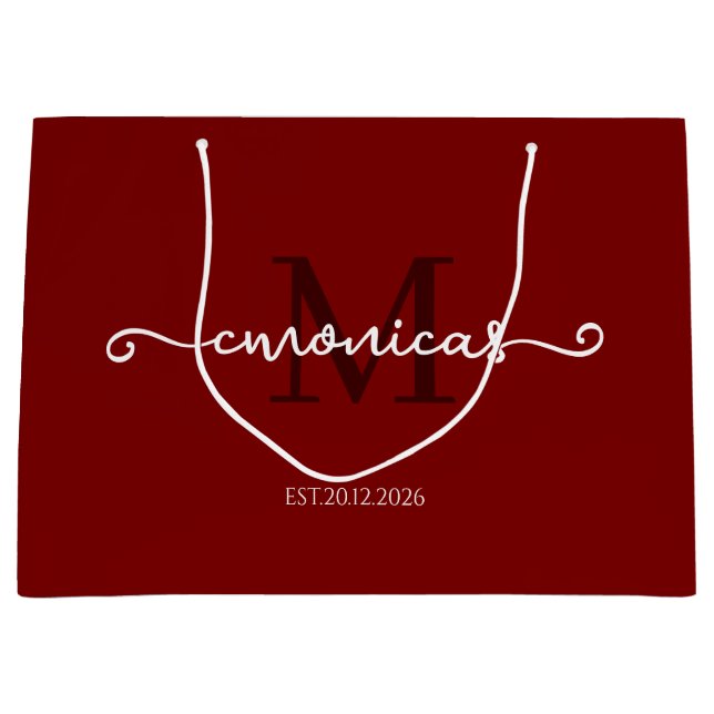 Personalisiertes Mit Monogramm Stylish Dark Red Große Geschenktüte (Vorderseite)