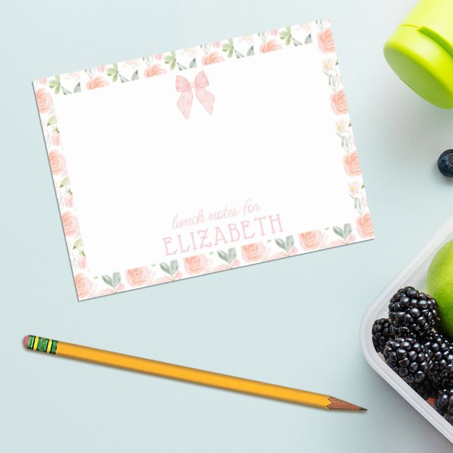 Personalisiertes Mittagessen: Bow Floral Kids Post-it Klebezettel (Von Creator hochgeladen)