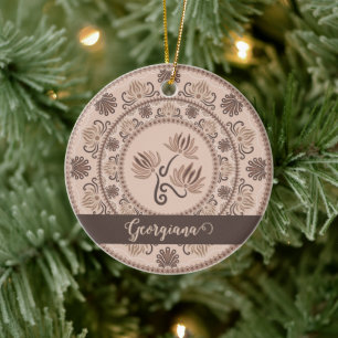 Personalisiertes Mocha-Rococo-Revival-Dot-Mandala Keramik Ornament