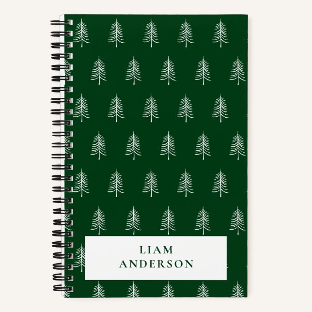 Personalisiertes Modern Green Christmas Tree Muste Notizbuch (Vorderseite)