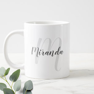 Personalisiertes Modern Script Monogram und Name Jumbo-Tasse