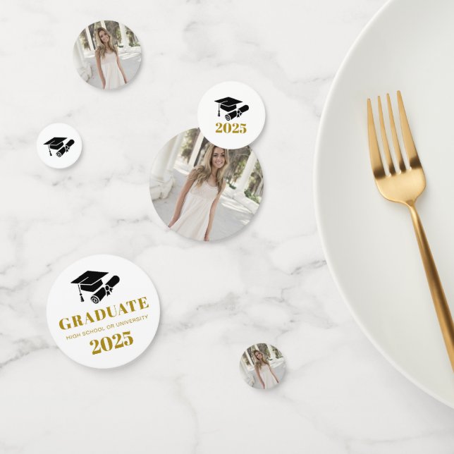 Personalisiertes modernes Black Gold Abschluss Fot Konfetti (Gruppe)