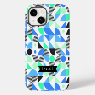 Personalisiertes modernes blaues Minz-Geometrische iPhone 14 Hülle