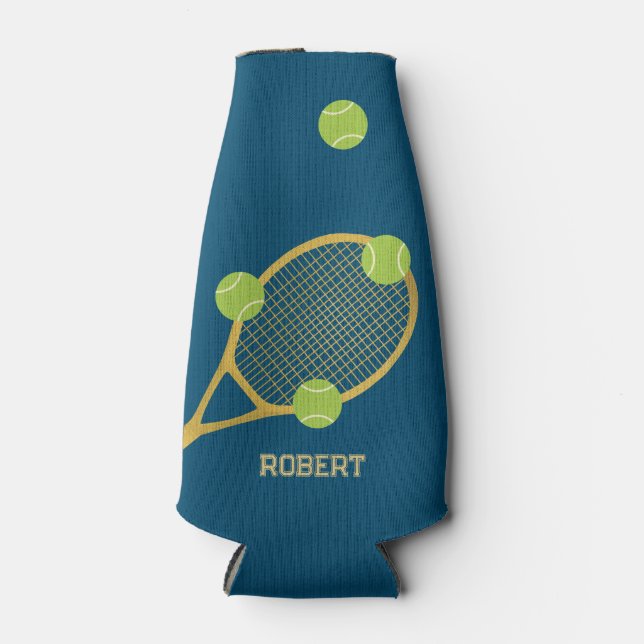 Personalisiertes, modernes Blue Tennis Racket Ball Flaschenkühler (Vorderseite)