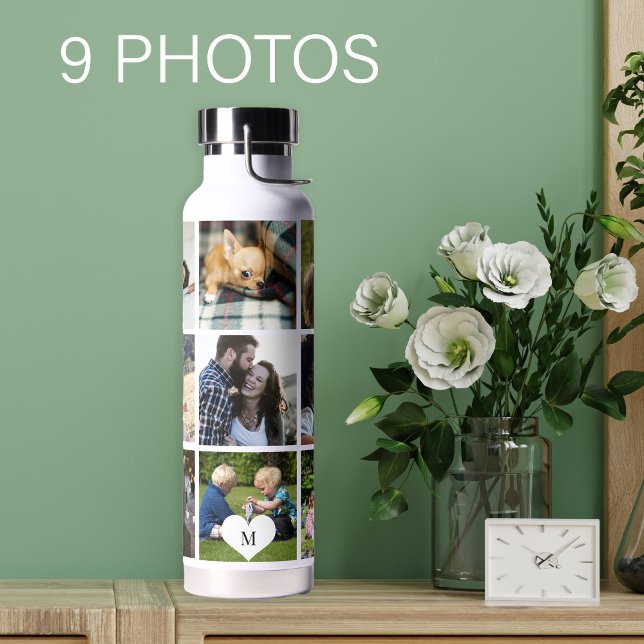 Personalisiertes modernes Foto-Collagen-Monogramm Trinkflasche (Von Creator hochgeladen)
