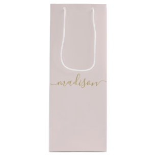 Personalisiertes, modernes Girl-Gold-Script Rosa Geschenktüte Für Weinflaschen