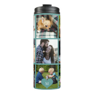 Personalisiertes modernes grünes Fotocollagen-Mono Thermosbecher
