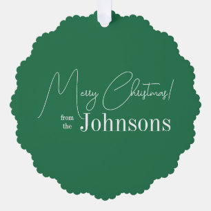 Personalisiertes modernes grünes Weihnachten Ornament Karte
