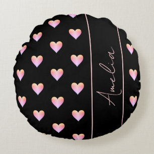 Personalisiertes modernes Herz Schwarz Rosa Rundes Kissen